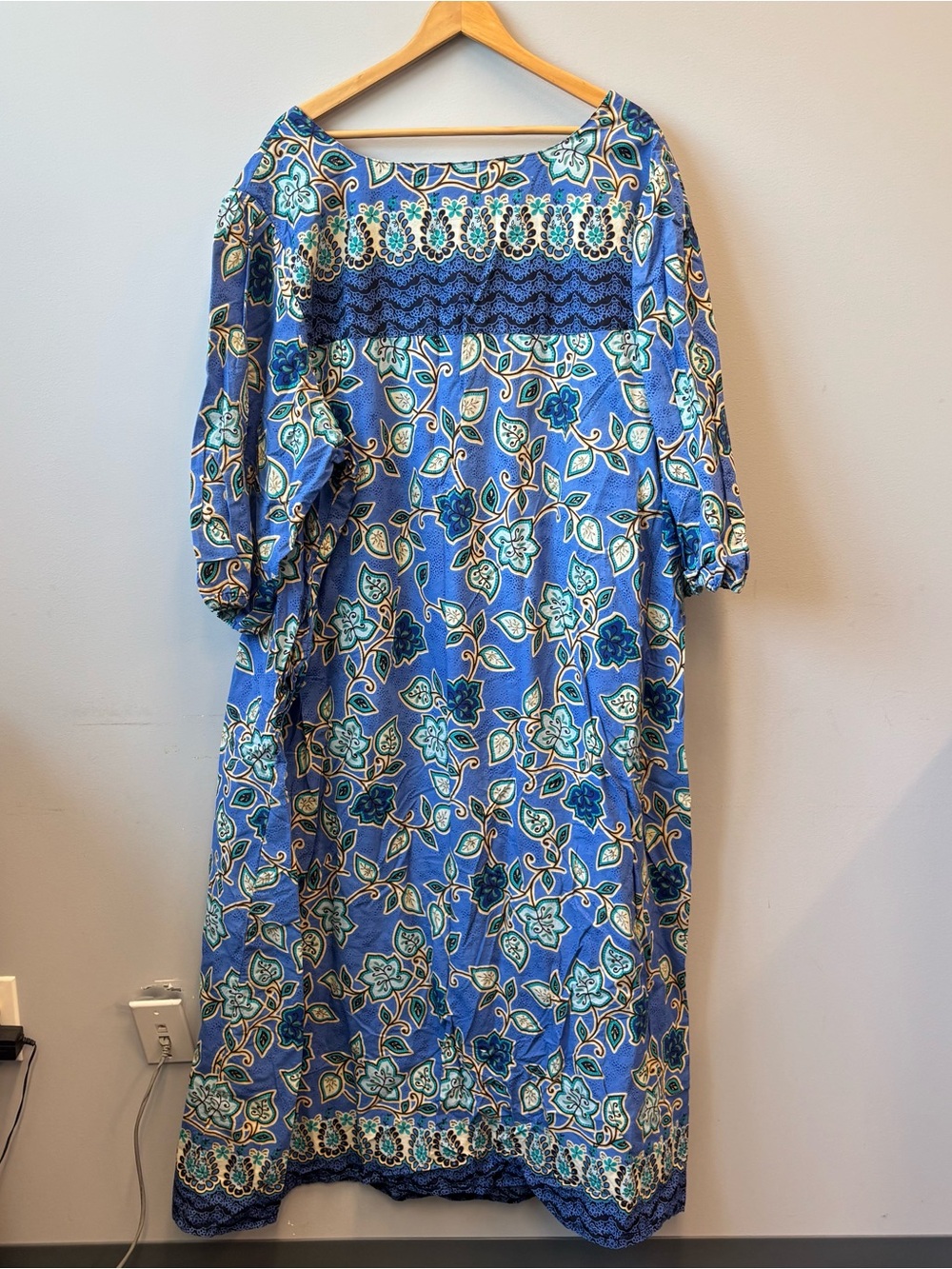 Comfort Choice 5X House Dress Kaftan half zip Blue Floral Cotton Pockets - Picture 2 of 10